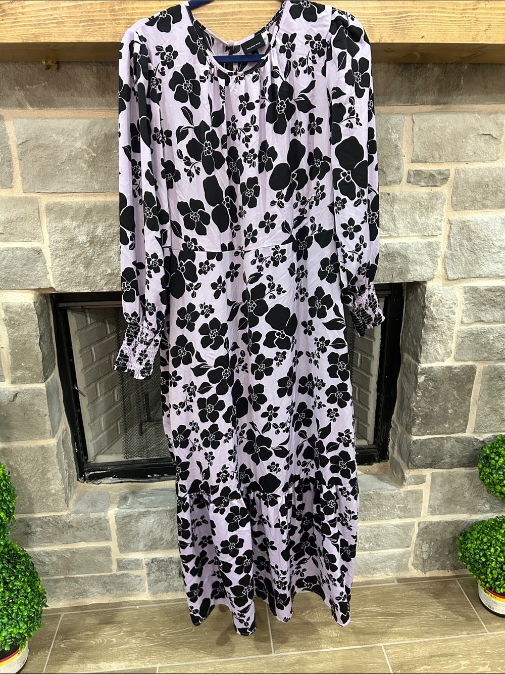 Who What Wear Lavender Maxi Dress with Black Floral Print